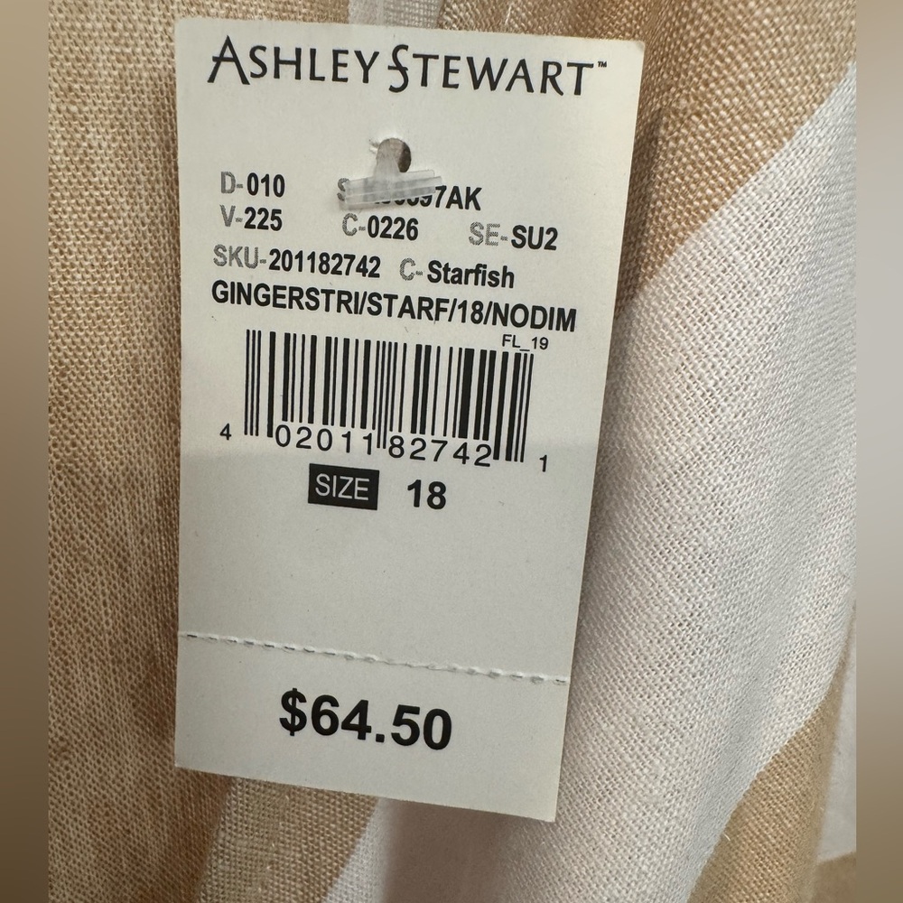 Ashley Stewart Tan White Striped Linen Blend Maxi Dress NWT Size 18 - Picture 8 of 9
